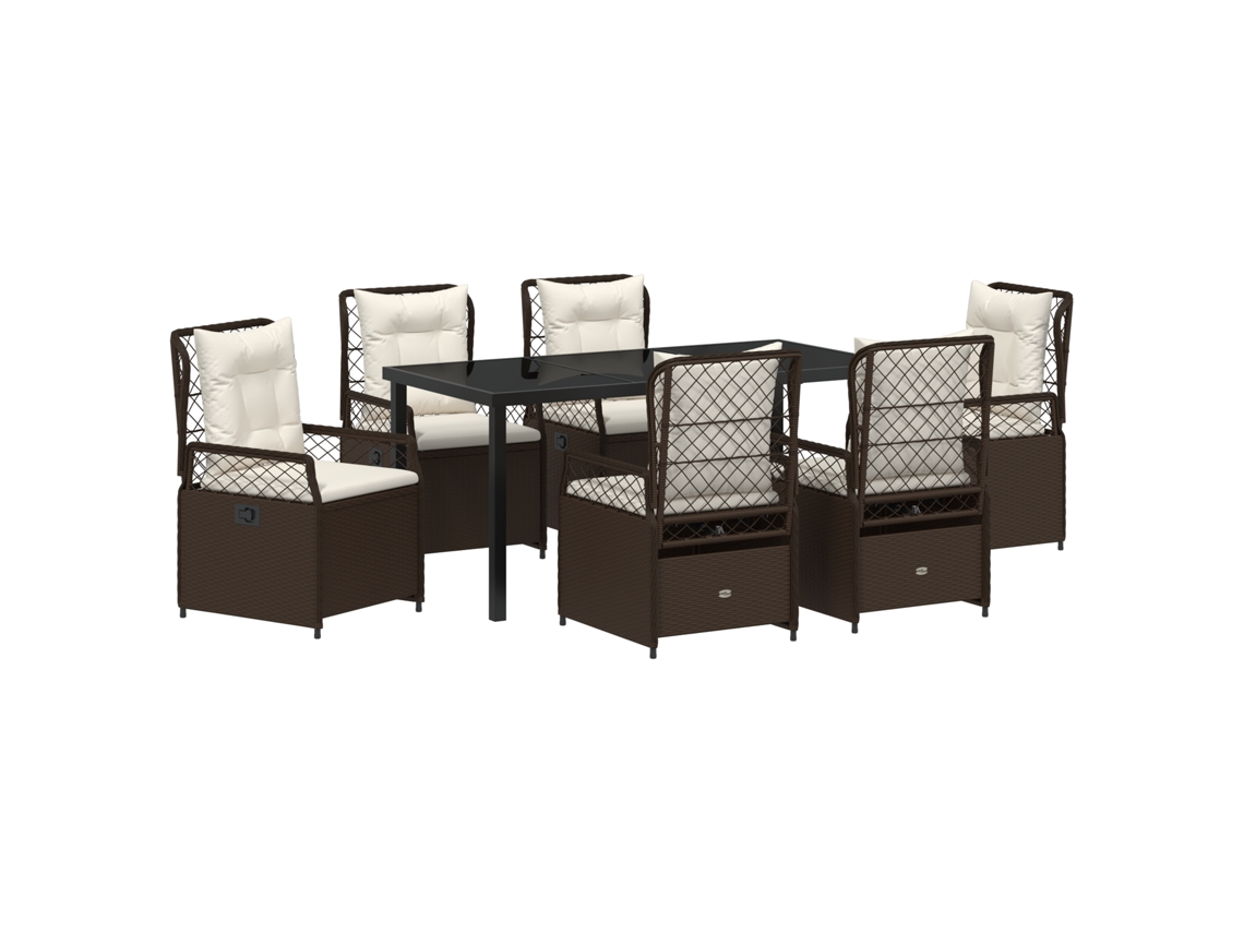 Conjunto 7 De Jantar De Jardim Vidaxl Marrom Vime Poliéster