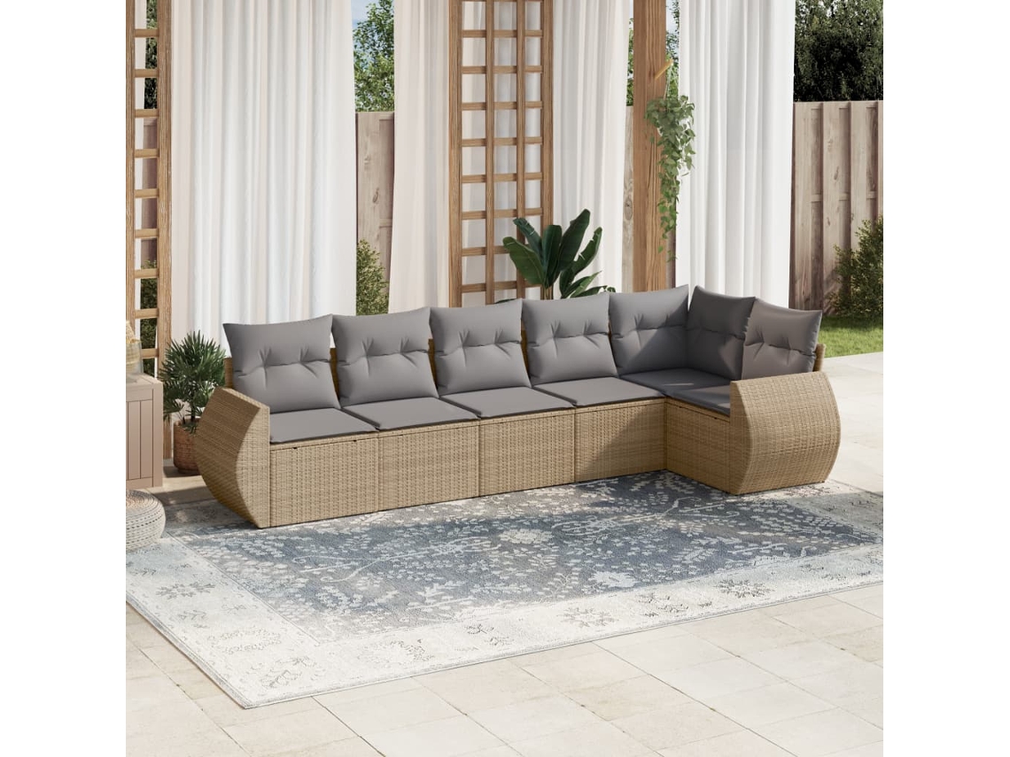 Vidaxl 6 Pcs Conjunto De Sofás P/ Jardim Com Almofadões Vime Pe Bege
