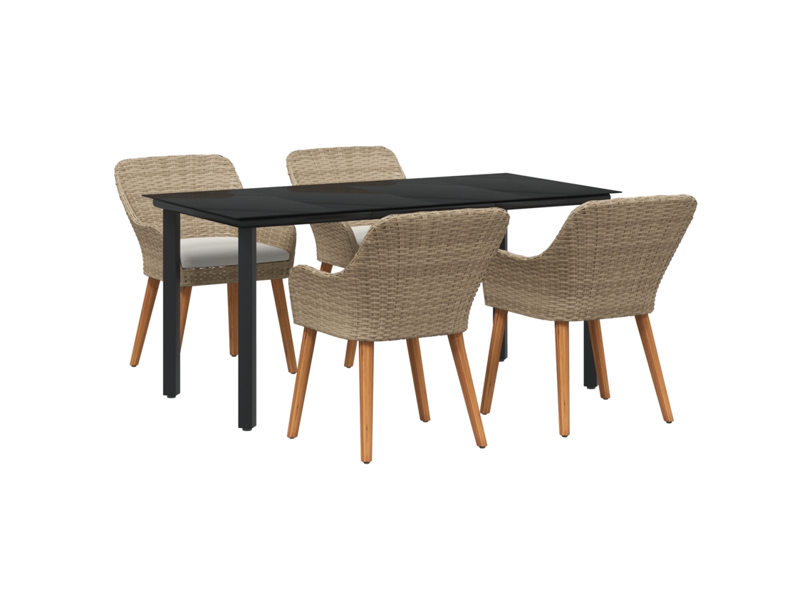 Conjunto 5 Móveis De Jardim Vidaxl Bege Vime Pe (160 X 80 X 74 Cm)