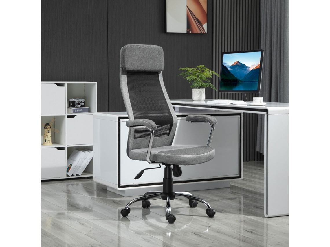 Sedia Da Ufficio Ergonomica Girevole, Altezza Regolabile E Dondolamento, Poltrona In Tessuto A Rete 65x67x119-129cm Grigio