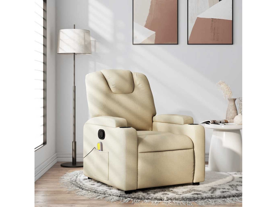 Vidaxl Poltrona Reclinável De Massagem Em Tecido Creme