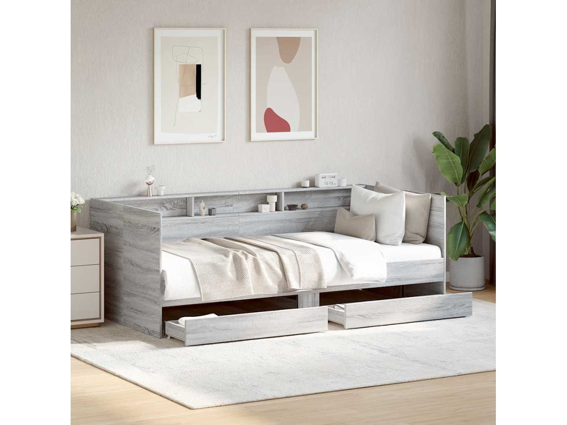 Vidaxl Sofá-cama Com Gavetas Sem Colchão 90x200 Cm Cinzento Sonoma