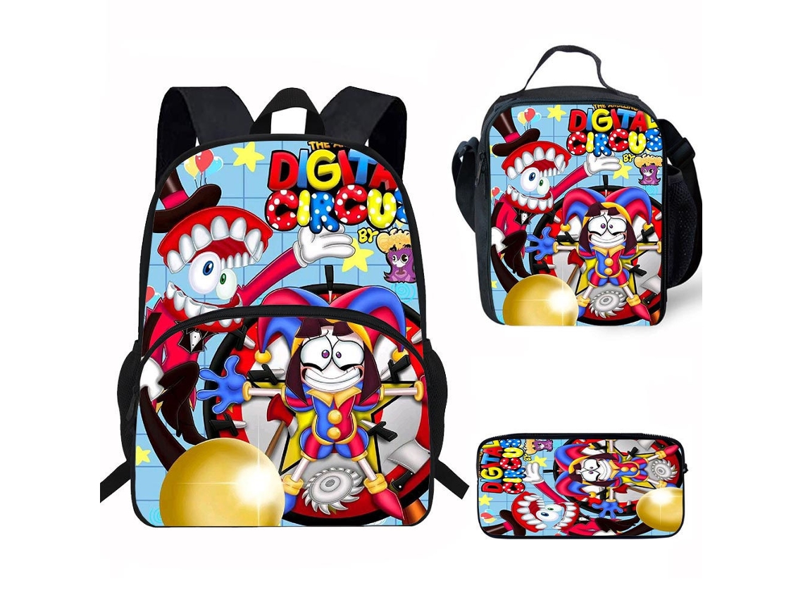 Conjunto De Três Peças De Mochila Infantil Com Motivos De Circo: Mochila Escolar Com Alças, Lancheira Térmica E Estojo, Padrão 16