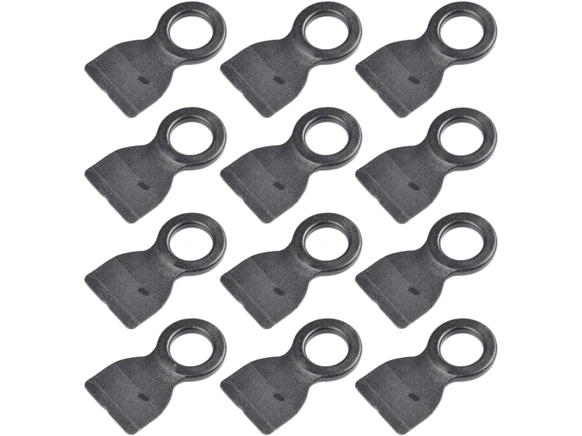 Conjunto de 30 fitas de fixação de plástico para bordas de tendas e acessórios leves.