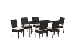 Conjunto 7 De Jantar De Jardim Vidaxl Preto Rattan Poliéster
