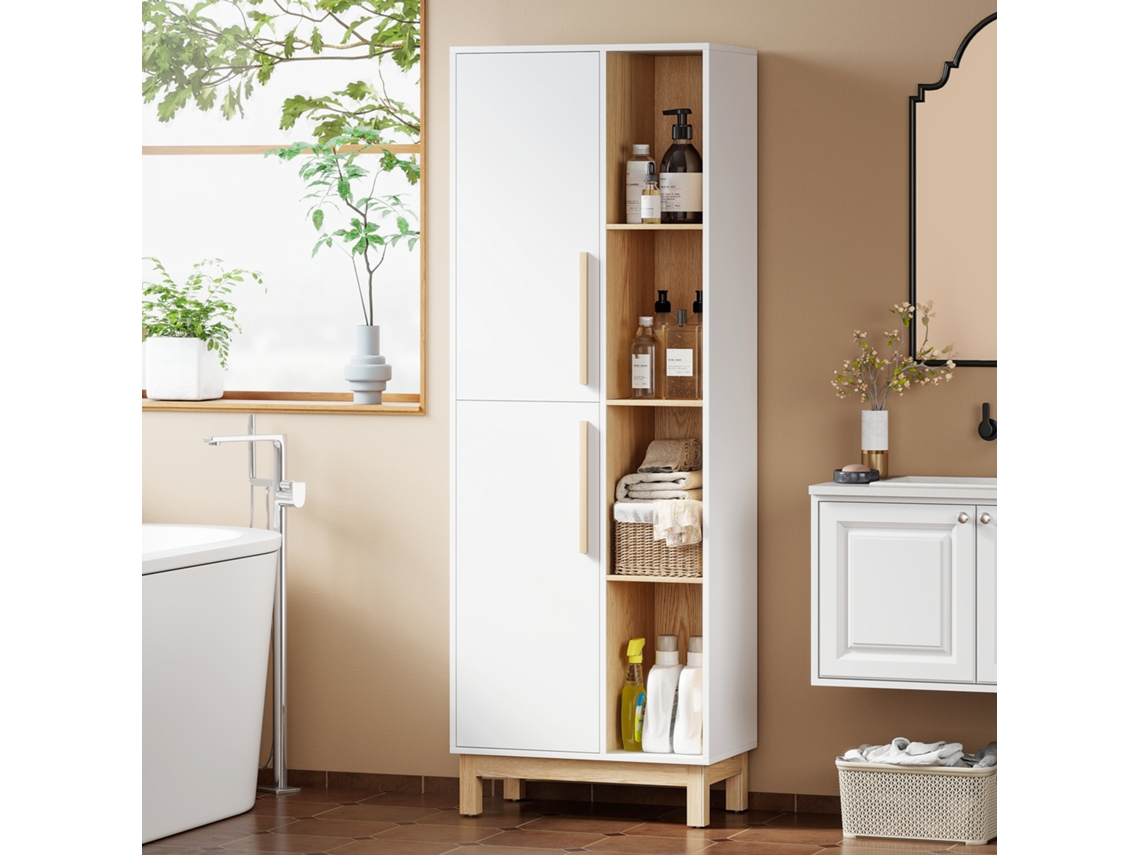 176cm Bookcase 4 Open Shelves 2 Cabinets Freestanding Bookcase Mdf White