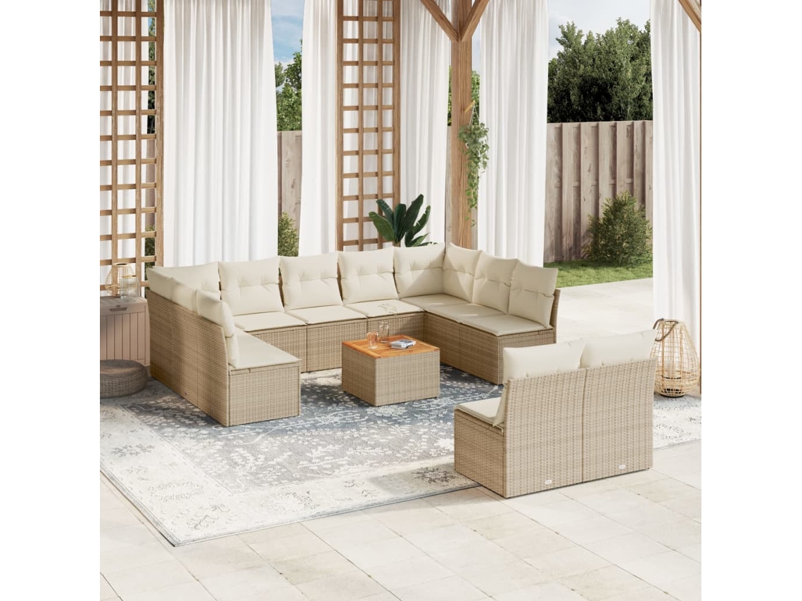 Vidaxl 12 Pcs Conjunto de Sofás P/ Jardim com Almofadões Vime Pe Bege