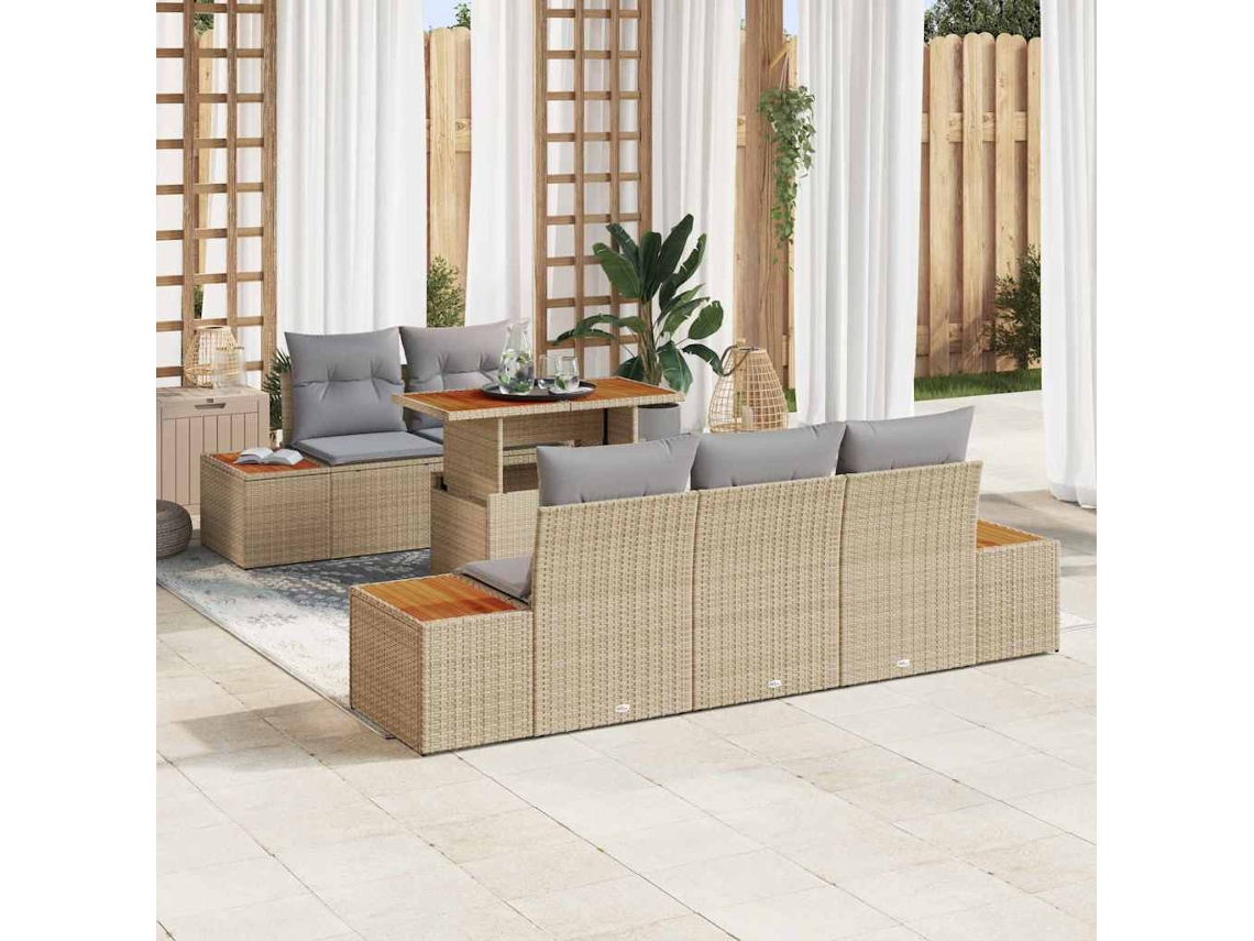 Vidaxl Conjunto De Sofá De Jardim 6 Unid. Bege Rattan Sintético