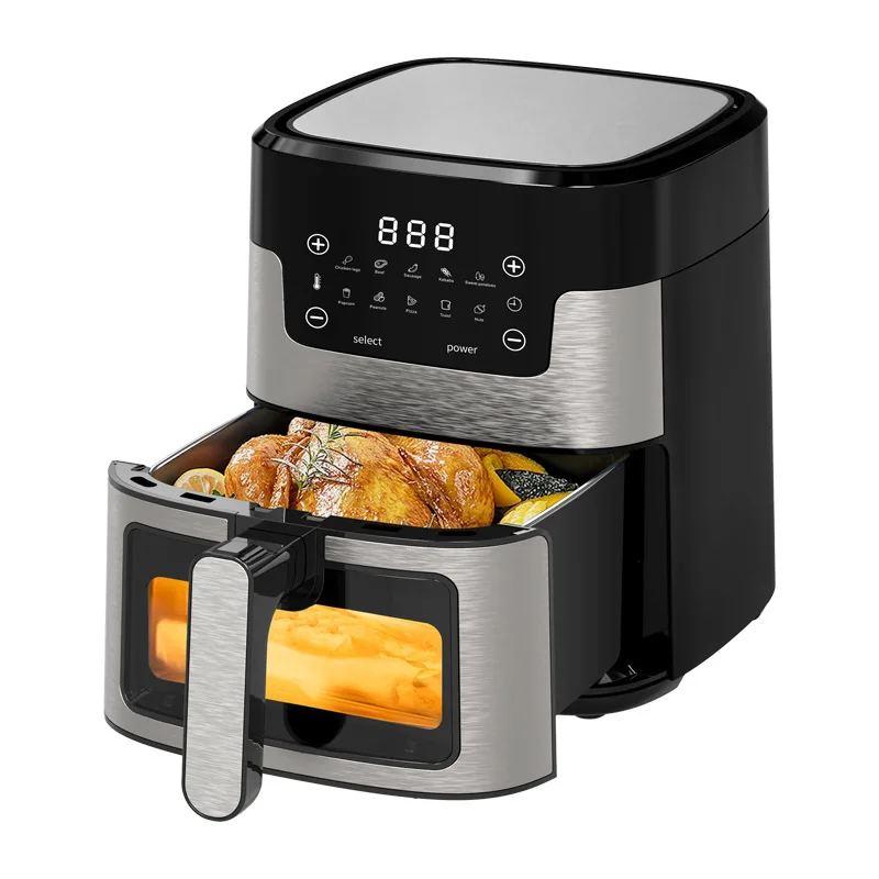 (prata) Fritadeira Elétrica Doméstica, Forno Elétrico Multifuncional, Grande Capacidade