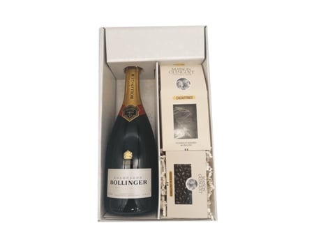 White Gift Box - Champagne Bollinger -1 Brut 75 cl Cacaotines (1x150g) and Sauternes Raisins (1x100g) MAISON GUINGUET