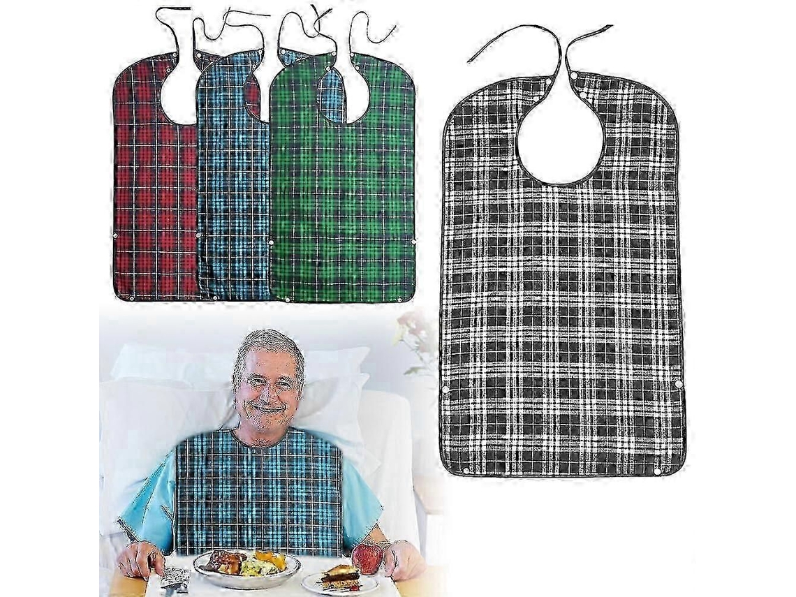 Babadores Para Adultos, Pacote Com 4 Babadores Para Adultos Com Botão De Pressão E Amarração, Babador Impermeável Para Adultos, Babador Reutilizá