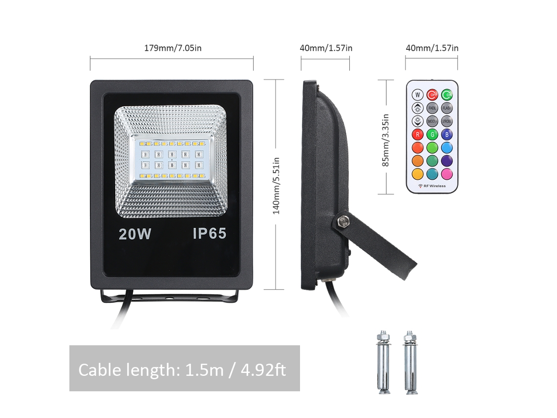 Projetor Led Rgbw 20w Controle Ip65 13 Cores 4 Modos Brilho Jardim Festa S/MARCA