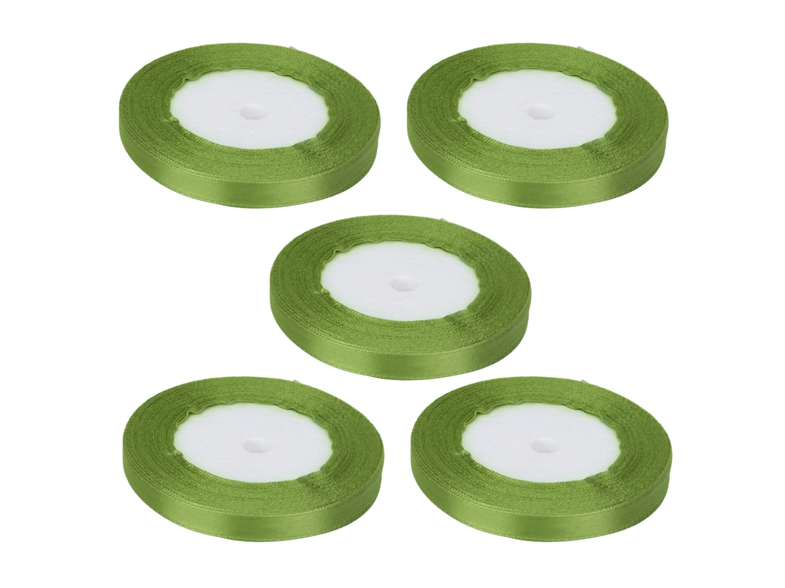 2026 5 peças Fita de Seda 1cm de Largura 22m de Comprimento para Decoração de Casamento, Embalagens, Caixas de Doces e Confeitaria Verde