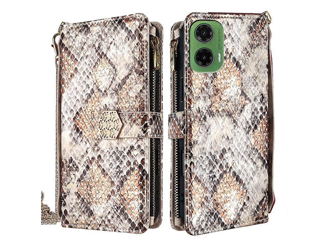 Capa De Celular De Couro Com Textura De Cobra E Alça Transversal