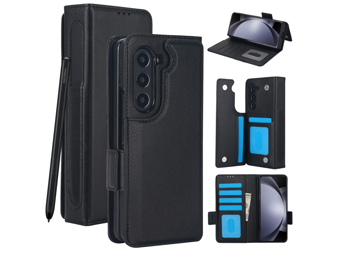 Capa Em Couro Pu Para Samsung Galaxy Z Fold 6 , Com Porta Cartões E Compartimento Para S Pen Preto Panoona