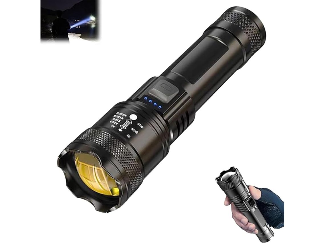 Lanterna Led Recarregável Com Zoom E Luz Superpotente, Portátil Para