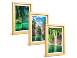 Galeria De Pinturas Muraispaisagens Verdes, Cachoeiras Moldura Dourada Fotos Para O Escritório Espelharte (3 Peças 20x30 Cm)