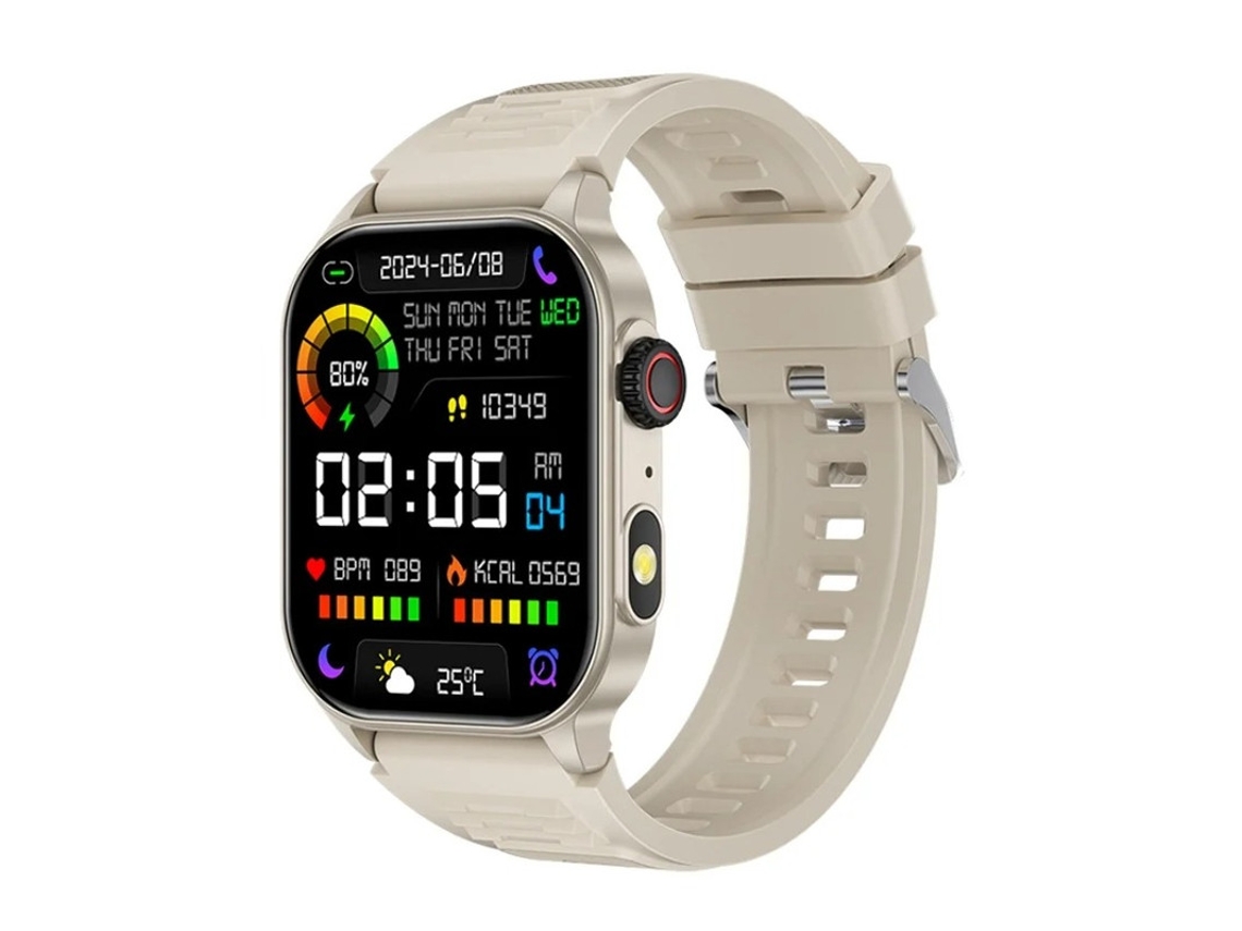 Smartwatch Com Chamadas Bluetooth Lanterna E Rastreamento Esportivo Ao Ar Livre Cáqui Bestvite