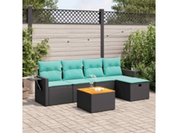 Vidaxl 6 Pcs Conjunto Sofás De Jardim C/ Almofadões Vime Pe Preto
