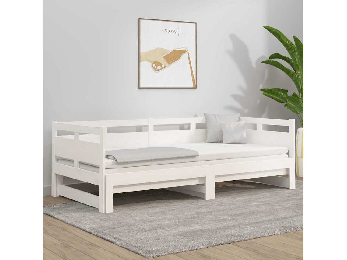 Vidaxl Estrutura Sofá-cama De Puxar Pinho Maciço Branco 2x(90x190) Cm