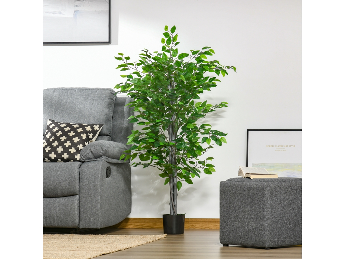 Ficus Artificial 135cm, Vaso, Cimento, Musgo.-kd