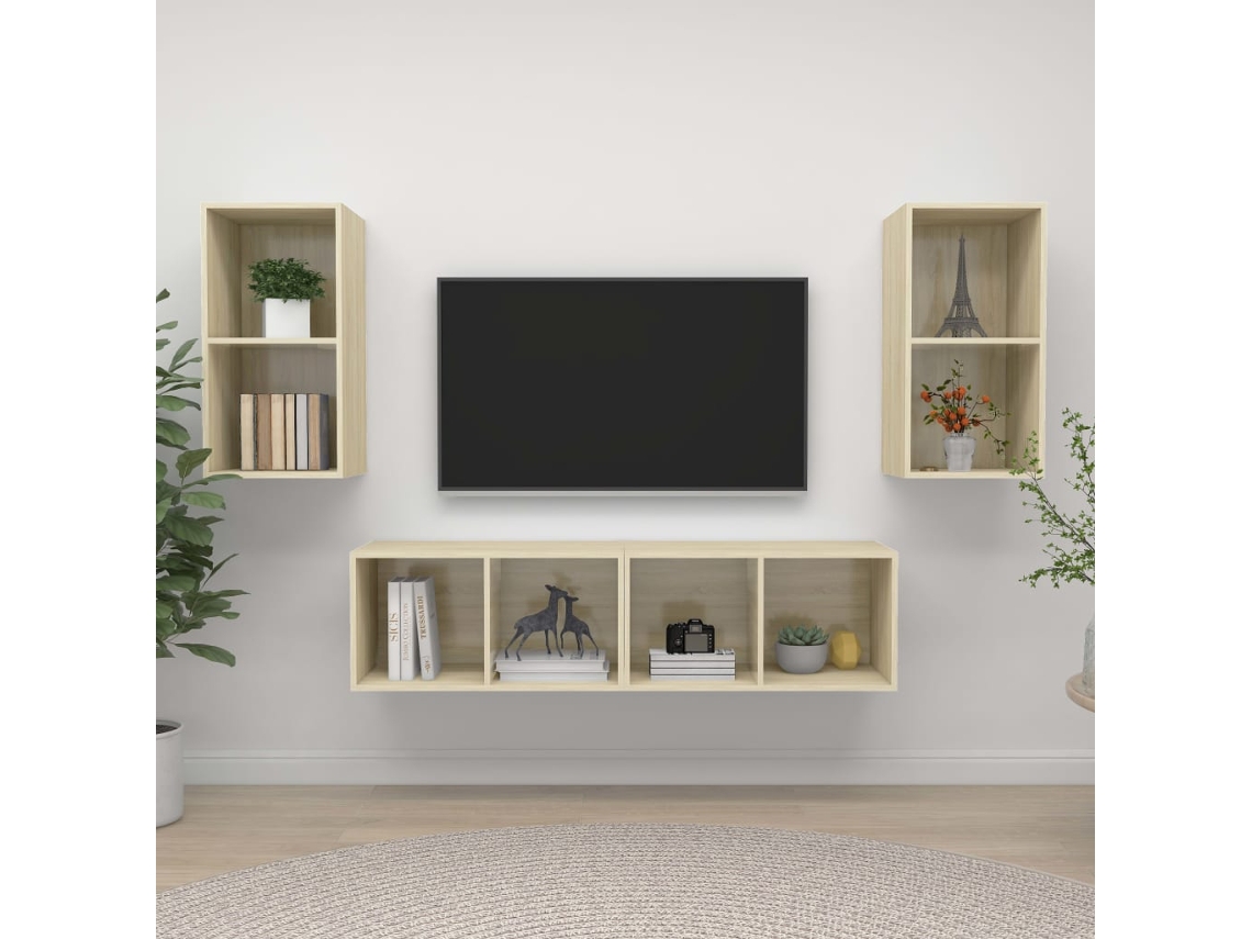 Vidaxl Armários De Parede P/ Tv 4pcs Derivados Madeira Carvalho Sonoma