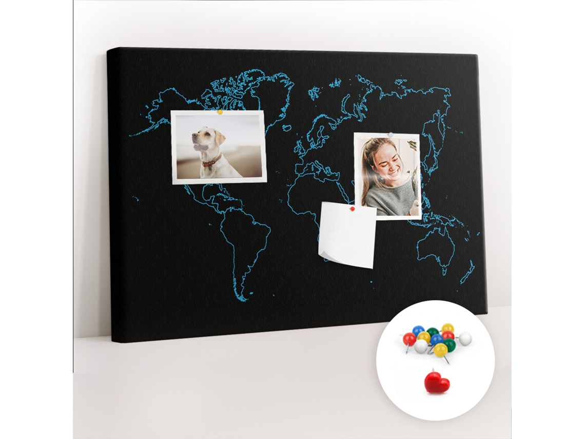 Painel De Cortiça Para Parede Contorno Do Mapa-múndi Para A Sala De Estar Espelharte (60x40 Cm)