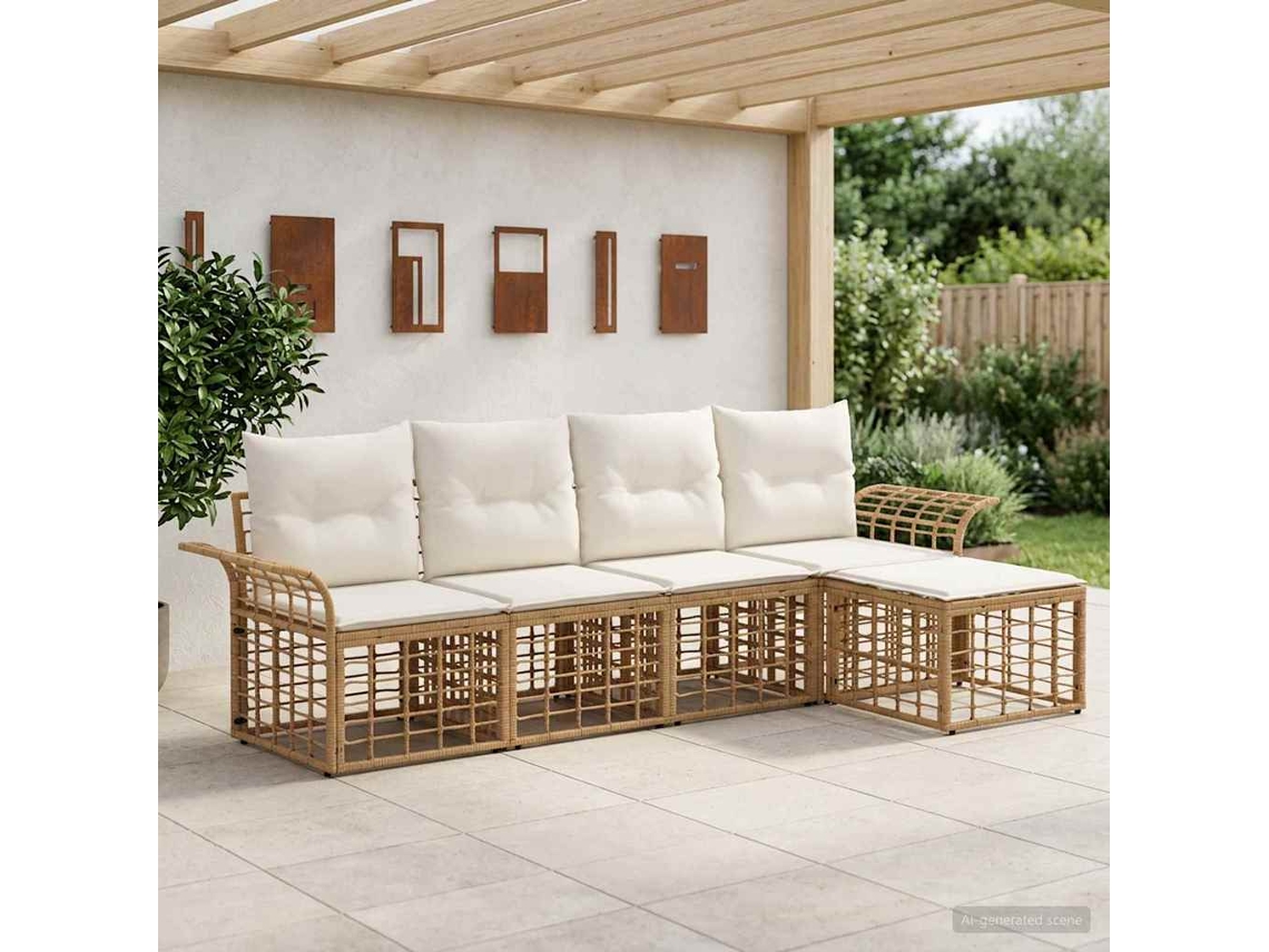 Vidaxl Conjunto De Sofás Para Exterior 5 Pcs Natural E Branco Creme