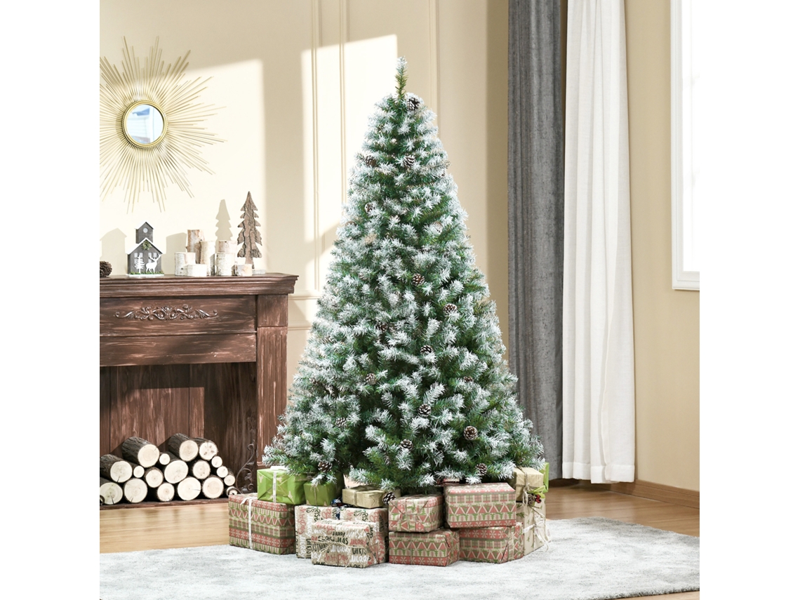 Árvore De Natal Artificial, 800 Ramos, 61 Pinhas, Pontas Cobertas Neve, Resistente Ao Fogo, 180 Cm.