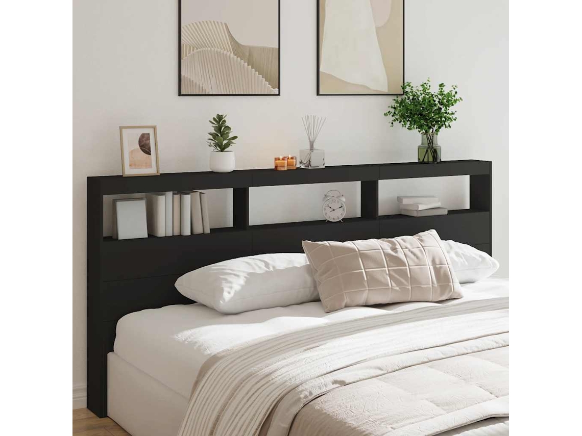 Vidaxl Armário De Cabeceira Com Luzes Led 220x17x102 Cm Preto