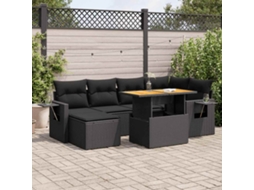 Vidaxl 7 Pcs Conjunto De Sofás P/ Jardim C/ Almofadões Vime Pe Preto