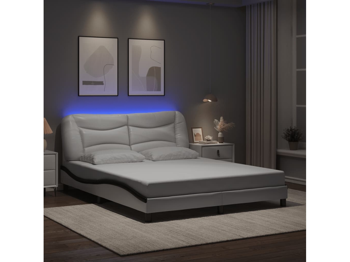 Vidaxl Estrutura De Cama Com Led Sem Colchão Hvar 160x200cm Branco/preto