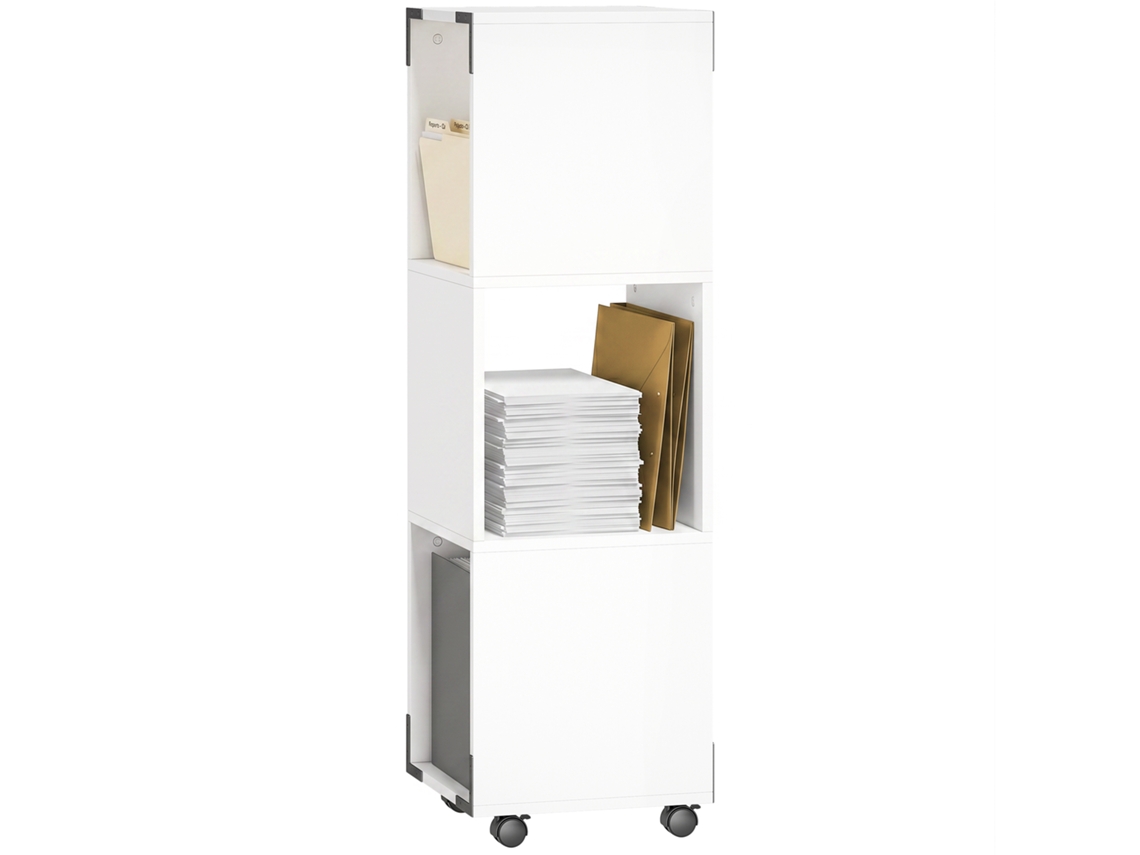 Arquivo Móvel Com 3 Comp. Abertos, Suporte Impressora, 2 Travões, Branco