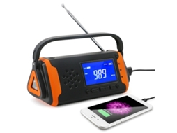 Rádio de emergência Lurelia com bateria externa de 4000 mAh, dínamo, energia solar, lanterna e cabos inclusos.