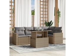 Vidaxl 6 Pcs Conjunto De Sofás P/ Jardim Com Almofadões Vime Pe Bege