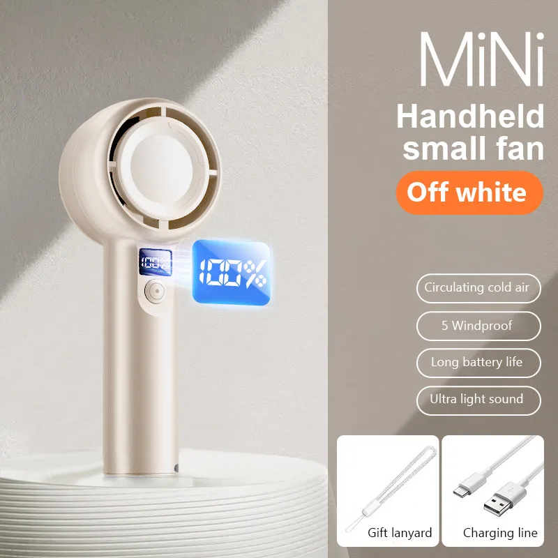 Mini Ventilador Portátil Recarregável Via Usb, Silencioso E Com Visor Digital, Cinco Velocidades De Vento Ajustáveis