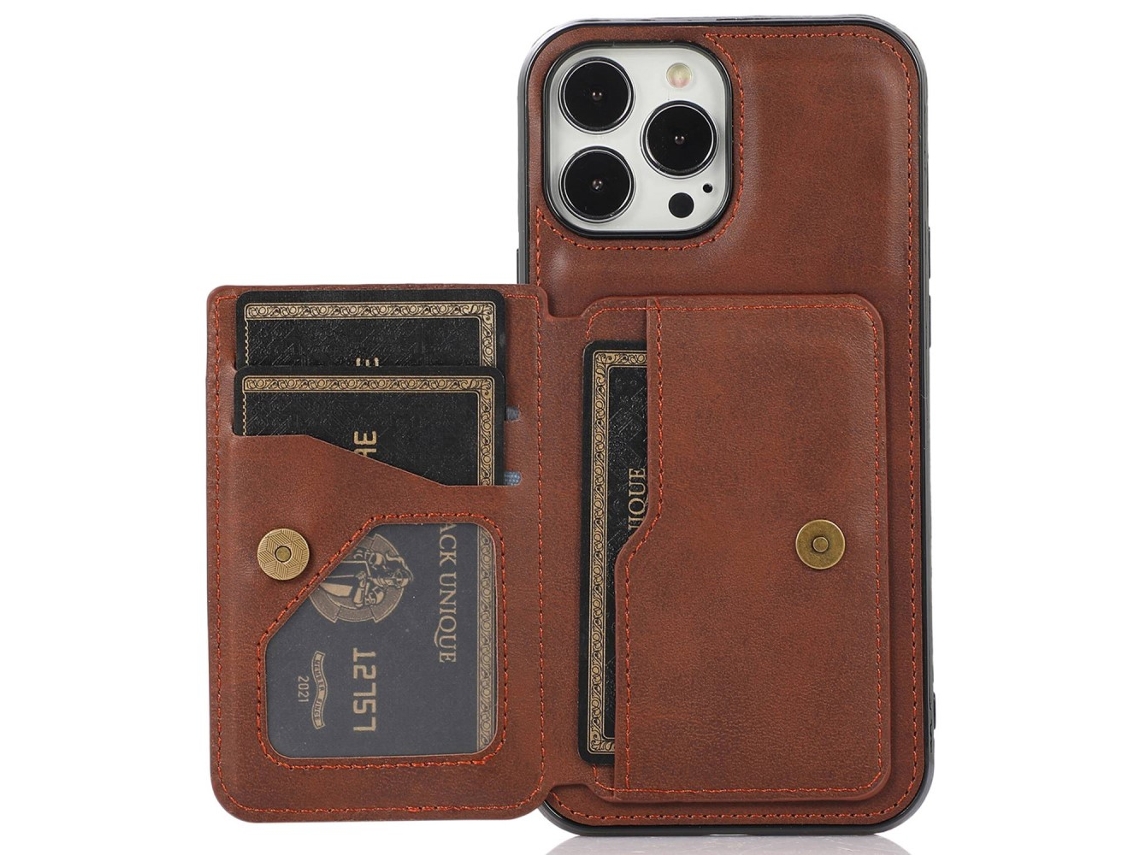 Suporte Casa Quedas Café Para Iphone 15 Pro Max Pele Sintética Com Porta-cartões Castanho