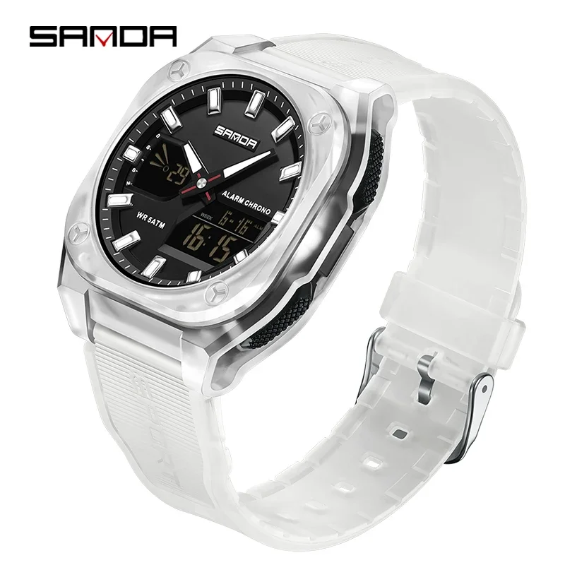 Relógio de Quartzo Masculino , Estilo Militar, Cronometrista Esportivo, À Prova D'água. MDUG (branco Transparente)
