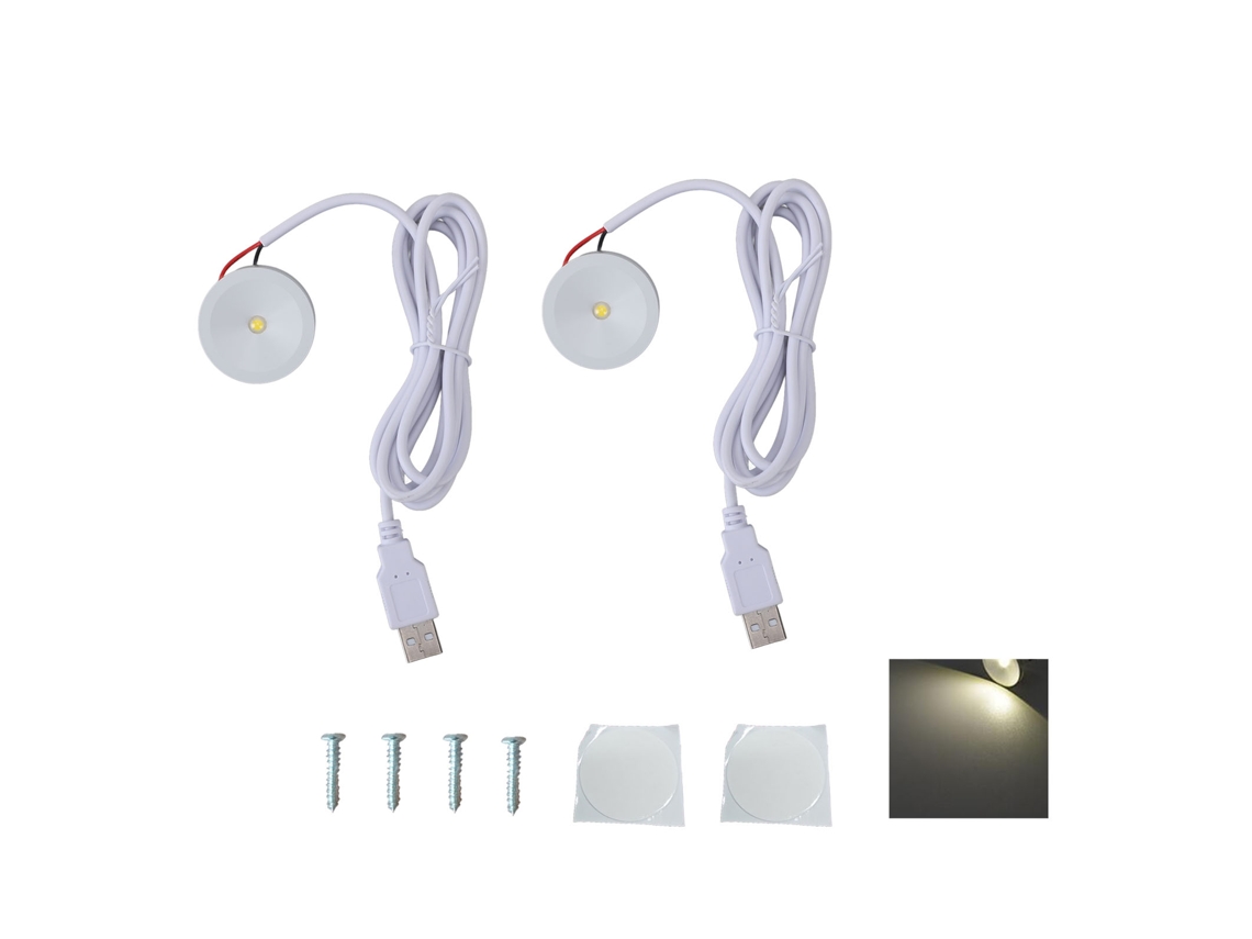 2 Sets Spot Mini Led 5v Usb 1w Luz de Natureza com Cabo 1.3m para Vitrine e Joias