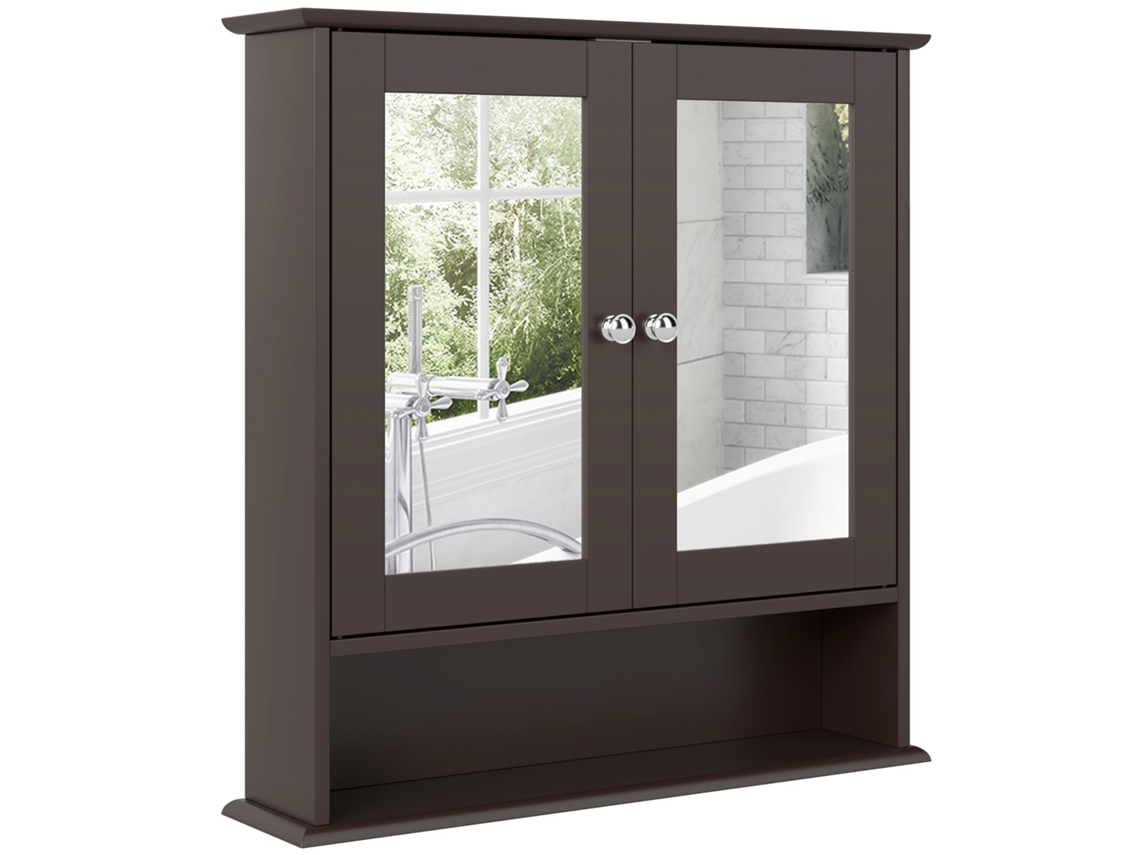 Armário de Banheiro com Espelho de Parede, 2 Portas, Prateleira Ajustável 56x13x58cm Marrom | S/MARCA