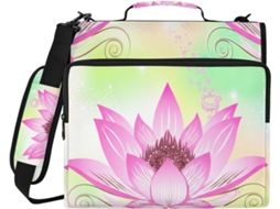 Linda Pasta Organizadora Com Estampa De Flor Lótus Rosa, Com 3 Argolas, Zíper, Tecido Resistente À Água E Compartimento