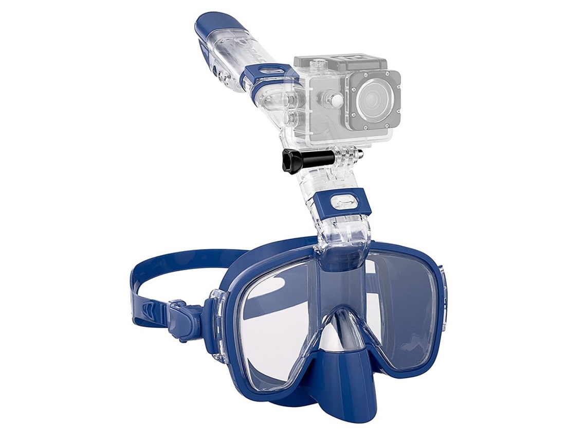 Conjunto de máscara de snorkel antiembaçante Czhhmart com tubo seco removível, tamanho P. Azul escuro.
