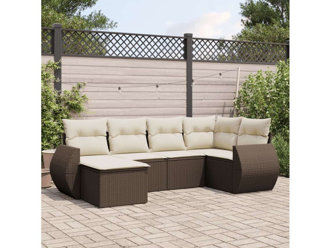 Vidaxl 6 Pcs Conjunto De Sofás Jardim C/ Almofadões Vime Pe Castanho