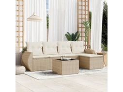 Vidaxl 6 Pcs Conjunto De Sofás P/ Jardim Com Almofadões Vime Pe Bege
