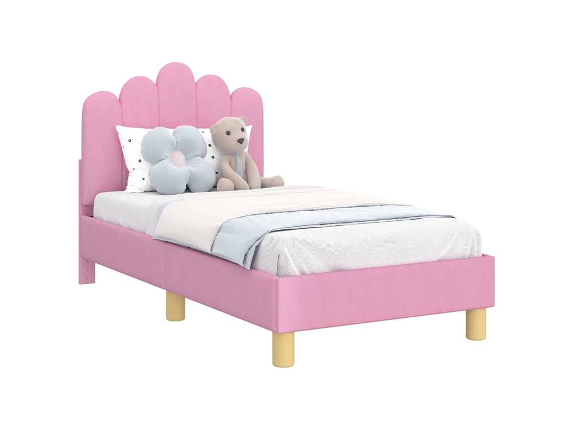 Cama De Solteiro | Camas Para Quarto | Estrutura De Cama Para Criança Com Cabeceira Rosa 70 X 140 Cm