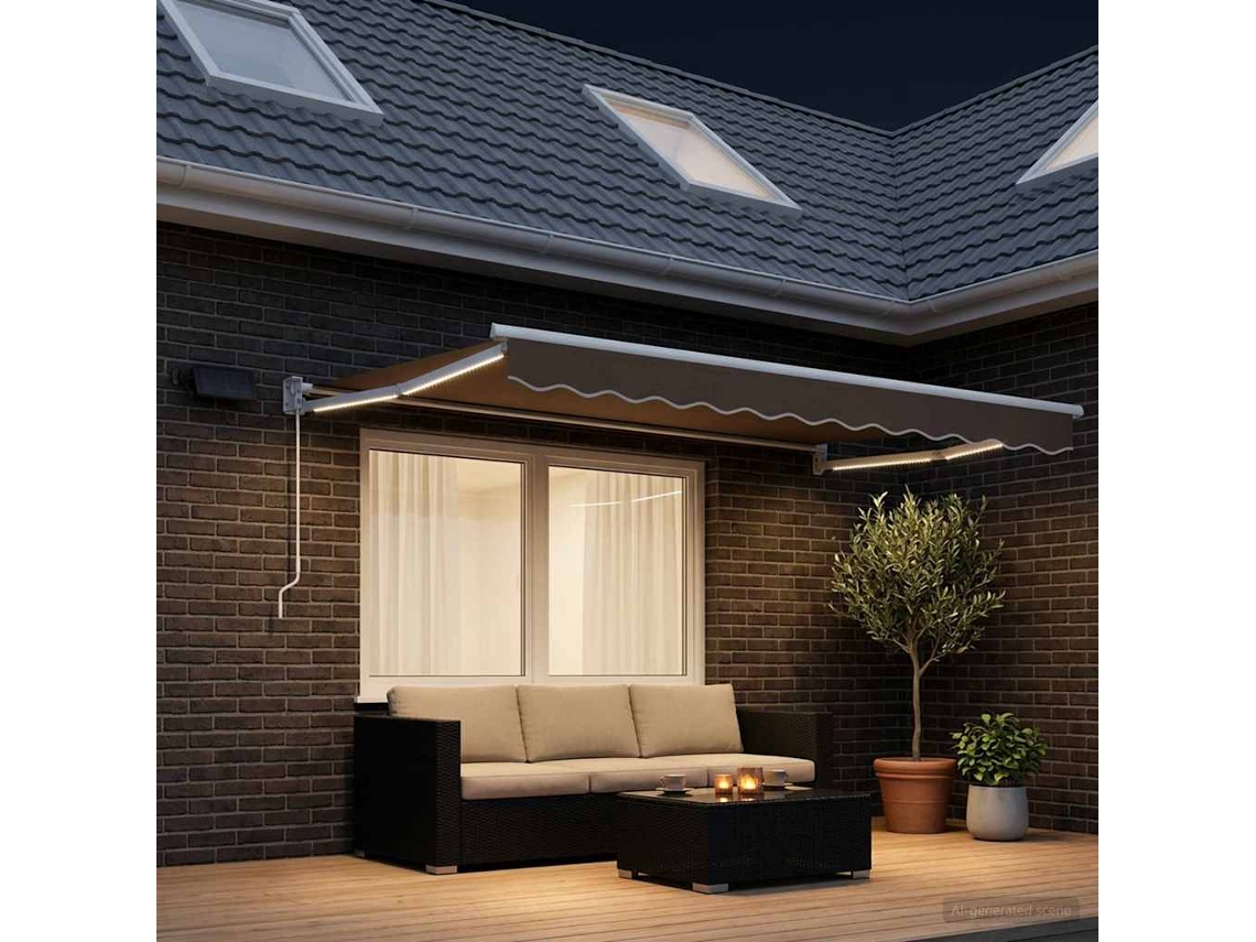 Vidaxl Toldo Retrátil Manual Com Leds Cinzento-acastanhado