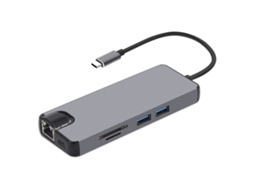 Adaptador Hub Usb c 8 em 1 com Hdmi 4k, Usb 3.0, Lan, Vga e Leitor de Cartão Tf/sd, Cinza AQUAFORGE