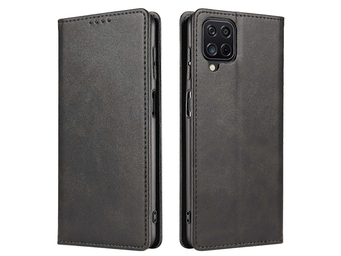 Capa Carteira Flip Em Couro Sintético Com Suporte, Textura De Bezerro E Fecho Magnético Para Samsung Galaxy A12.