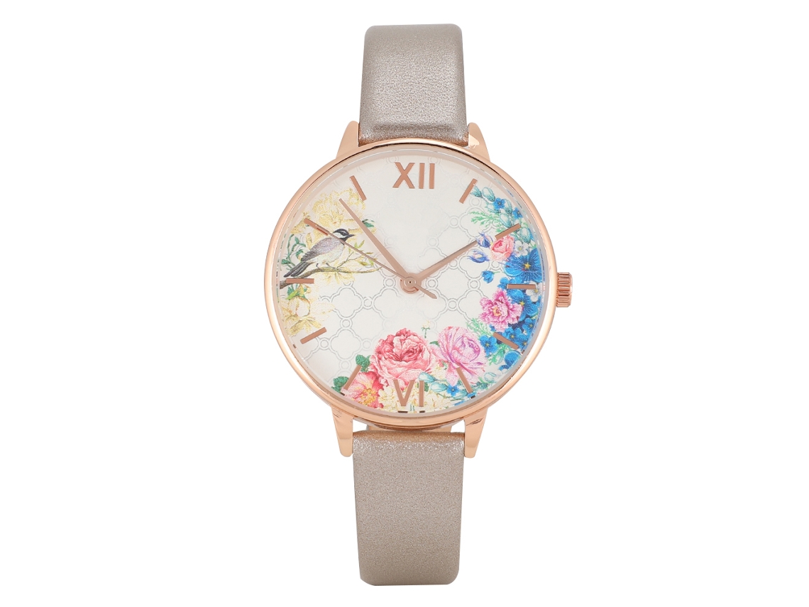 Relógio Feminino de Moda com Pulseira de Couro Pu Quartzo Resistente À Água Rosa Ouro Branco