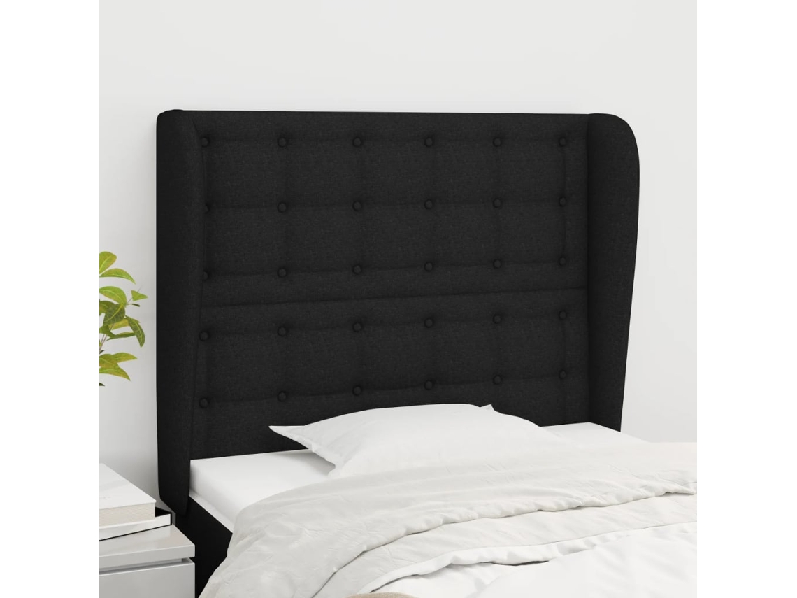Vidaxl Cabeceira De Cama C/ Abas Tecido 103x23x118/128 Cm Preto